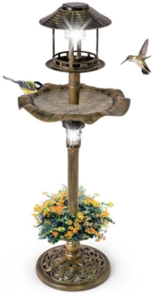 COSTWAY Vogeltränke, Vogelbad, 110cm mit Solarleuchte, Blumentopf