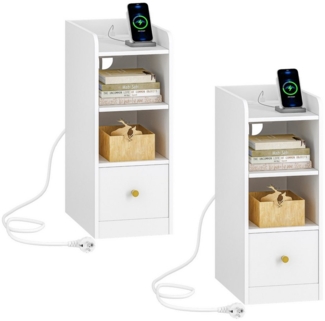 HZUANERI Nachttisch mit Ladestation, USB & Typ C Anschluss, Platzsparend (2-St, Set), 24T x 38B x 60H cm, Weiß