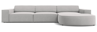 Micadoni 4-Sitzer Samtstoff Sofa Jodie runde Recamiere Rechts Strukturierter Stoff Hellgrau Kunststoff schwarz