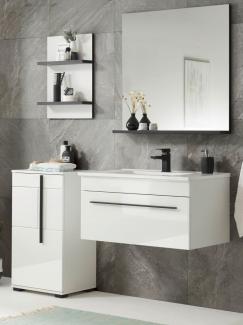 Badmöbel Set 5-teilig Design-D mit Waschbecken in Hochglanz weiß 135x200 cm, mit Waschbecken