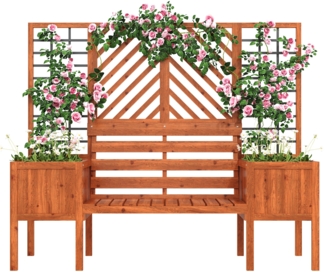 LVHOM Hochbeet mit Sitzbank&Rankgitter, Pflanzkasten mit Rankhilfe, Blumenkasten für Kletterpflanzen, Pflanzkübel mit Spalier, Pflanzgefäß Tannenholz