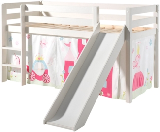 Kinderbett mit Rutsche Karolina Massivholz Weiß Textilset Princess 1