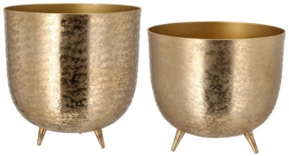 HAC24 Blumentopf 2er Set Design Pflanztopf Blumen Übertopf Blumenkübel Pflanzkübel, Aluminium Rund Matt Gold Ø 18 cm & 22,5 cm