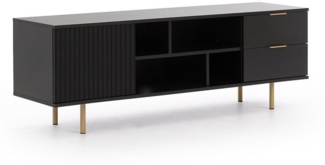 Lomadox Lowboard NADOR-132, 150cm breit, matt schwarz, goldfarbene Metallgriffe und -füße
