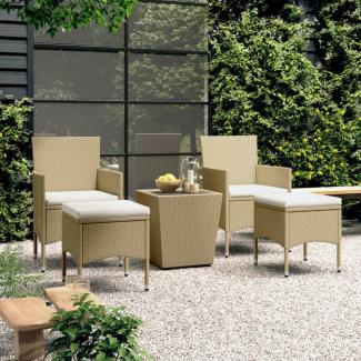 vidaXL 5-tlg. Garten-Bistro-Set Poly Rattan und Hartglas Beige 3058370