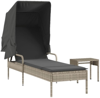 Sonnenliege mit Dach und Tisch Hellgrau Poly Rattan