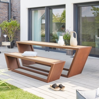 HOME DELUXE Sitzgarnitur aus Stahl KOBON Braun - Made in Germany - 1 x Bank + 1 x Tisch