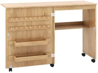 COSTWAY Schreibtisch, klappbar, Nähschrank mit Ablage, Klammern auf Rollen