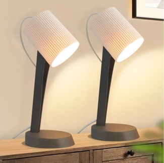 ZMH Tischleuchte Modern Landhausstil Tischlampe mit Kabel Wohnzimmer mit Kippschalter, Hochwertige Design, ohne Leuchtmittel, 2er Set Kleine E14 Nachttischlampe für Esstisch Schlafzimmer
