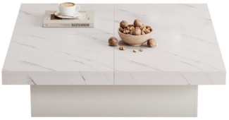 REDOM Couchtisch Quadratischer Couchtisch mit Marmor-Optik (Satztisch, Beistelltisch, Wohnzimmertisch, 1-St, 4 Speicherplatz), mit Marmor-Optik, Schiebbarer Tischplatte