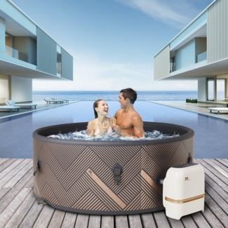 mSpa Whirlpool Outdoor Frame Mono F-MO061, (Whirlpool Outdoor 6 Personen, Luxus Garten Pool, Whirlpool aufblasbar, 2-tlg, Whirlpool mit Schnellheizsystem, Whirlpool Outdoor winterfest), 138 Düsen - Isolierabdeckung - Ozongenerator - modernes Design