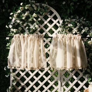 BTTO V&G Gardine Voile Gardinen Boho Kurze Vorhänge,Scheibengardine, Stangendurchzug (1 St), halbtransparent, Voile, mit Quasten