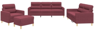 vidaXL 4-tlg. Sofagarnitur mit Kissen Weinrot Stoff 3201550