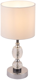 Chrom Tischleuchte, Textil weiß, Kristallglas, H 47 cm