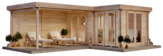FinnTherm Saunahaus Quinta ISO Gartensauna 3 Sitzbänke aus Holz Sauna mit 70 mm Wandstärke Außensauna