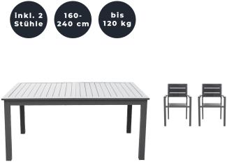 HOME DELUXE Garten-Sitzgruppe ausziehbar CASA MADERA - 160/240 x 100 cm 2 Stühle