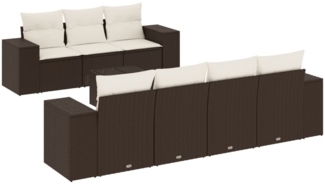 vidaXL 8-tlg. Garten-Sofagarnitur mit Kissen Braun Poly Rattan 3222332