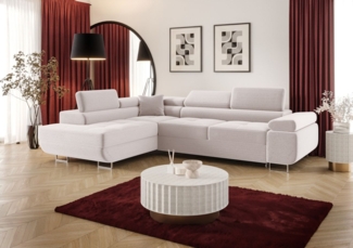 Ecksofa Schlafsofa Sofa MONARO Stoff Poso Altweiß Ottomane Links
