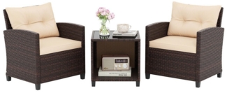 COSTWAY Balkonset, (3-tlg), Gartenmöbel Set, Rattan Balkonmöbel mit Kissen