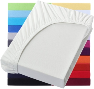 NatureMark Spannbettlaken Jersey Basic Spannbetttuch, 100% Baumwolle, Gummizug: rundum, (1 Stück), in vielen Größen und Farben, bis 40cm Steghöhe, 200x220 cm, Naturweiß