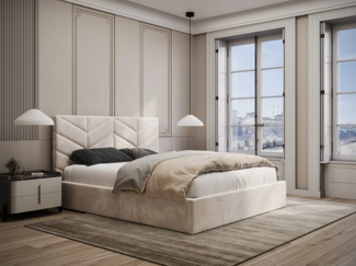 Vente-unique - Bett mit Bettkasten + Matratze - 160 x 200 cm - Strukturstoff - Cremefarben - JUSTANI