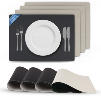 Bestlivings Tischset ( 4er Set ) abwischbares Lederimitat Platzdeckchen 46x33cm - Doppelseitiges Unifarben ( Schwarz / Hellgrau ) Kunstleder Platzset