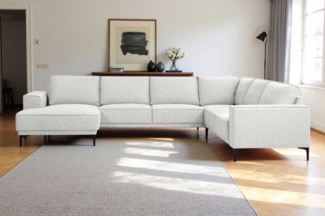 Places of Style Wohnlandschaft XXL Sofa Oland, Struktur, Flachgewebe, Luxus-Microfaser, Boucle, U-Form, 342 cm, Wellenunterfederung, Skandi-Design, Metallfüße