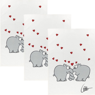 Kracht Geschirrtuch Geschirrtuch "Ottifant" 3er-Pack, Halbleinen Motiv