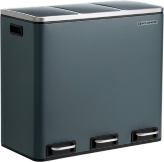 Songmics Mülleimer mit Deckel mit langsamem Verschluss, Inneneimern & Griffen, Rauchgrau, 3 Fächer, 3x18 Liter