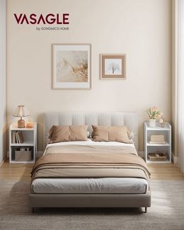 VASAGLE Beistelltisch mit flexibler Ablage, 2er Set, Nachtschrank mit offenen Fächern, für Wohnzimmer, Schlafzimmer, weiß