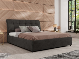 Polsterbett mit Lattenrost Gasfeder Doppelbett GALA CLASSIC gepolstert Kopfteil Bettkasten Foam Matratze - 180x200 cm - Dunkelgrau Velvet - MIRO LUX