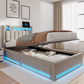 Gdood Polsterbett Polsterbett Stauraumbett Doppelbett LED, Samtstoff (1-tlg, Type-C + USB, Hydraulisch hebbarer Stauraum), Mit Bettkasten, LED-Beleuchtung, USB-Anschluss, 90x200 cm