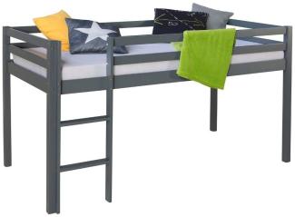 Hochbett Spielbett Kinderbett Leiter Kiefer grau 90x200 massiv Jugendbett