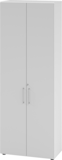 bümö Aktenschrank abschließbar, Büroschrank Holz 80cm breit in Weiß/Grau - abschließbarer Schrank mit Aktenregal für's Büro & Arbeitszimmer, Büro Möbel Ordnerschrank mit Schloss, 968T6-W-5-BS