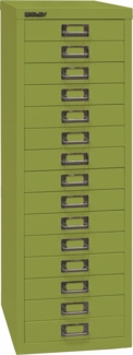 Bisley Multidrawer Schubladenschrank aus Metall mit 15 Schubladen DIN A4 ohne Sockel - Farbe: Grün, L3915-604