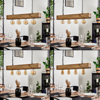 hofstein Pendelleuchte »Crova« längliche Hängelampe aus Metall/Holz in Schwarz/Dunkelbraun, ohne Leuchtmittel, moderne Leuchte mit Holzbalken, 4xE27