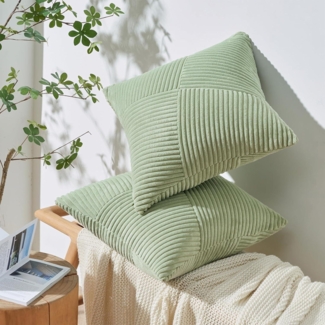 Topfinel Kissenbezug Grün 50x50 Kordsamt 2er Set Windmühle Streifen Muster Sofa