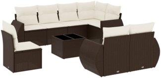 vidaXL 9-tlg. Garten-Sofagarnitur mit Kissen Braun Poly Rattan 3221652