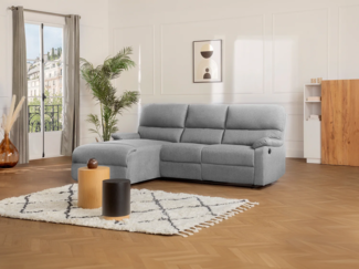 Vente-unique - Ecksofa Relaxsofa elektrisch - Stoff - Ecke Links - Hellgrau - LUNANO