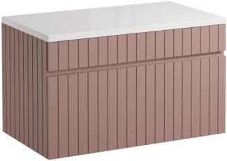 Vente-unique - Waschbeckenunterschrank hängend mit Aufsatzplatte - Streifen-Optik - Rosa - 80 cm - SATARA