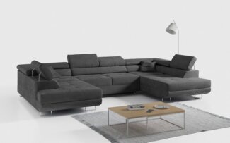 MKS MÖBEL Ecksofa GUSTAW U, Set, Wellenfedern, T30-Schaum, Bettkästen, Kopfstützen, Wohnzimmer - Wohnlandschaft, U-Form Couch mit Schlaffunktion