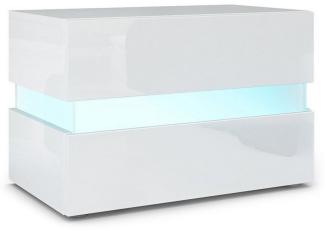 Vladon Nachttisch Flow, Nachttischschrank mit Schublade, Weiß Hochglanz/Weiß Hochglanz, inkl. LED-Beleuchtung (60 x 45 x 39 cm)