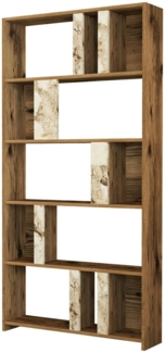 Dmora Bücherregal Scapolita, Büroregal, Mobiler Buchhalter, Bücherbrett, 90x20h180 cm, Nussbaum und Weißer Marmor