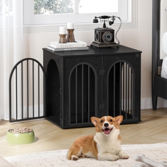 Hundek?fig M?bel, 68 cm Hundebox fr Zuhause, 3 Tren, Bogentr, Moderne Hundebox Indoor fr Hunde, Beistelltisch, Hundek?fig Hochbelastbar, 68 x 49 x 56 cm, Schwarz