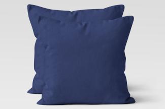 Müskaan - 2er Set Renforcé UNI Kissenhüllen Kopfkissen Garnitur 100% Baumwolle 80x80 cm navyblau