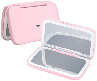 Senmudi Schminkspiegel LED Taschenspiegel Schminkspiegel mit Beleuchtung (LED Taschenspiegel Schminkspiegel mit Beleuchtung, 5X Vergrößerung, 3 Farben dimmbarer Touchscreen, USB wiederaufladbar), Klappbar & Reisefreundlich