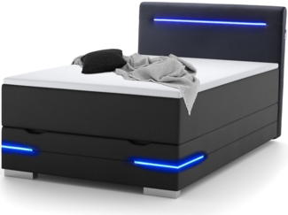 wonello Boxspringbett Dallas, inkl. LED-Beleuchtung, Bettkasten, 2x USB-Anschluss und Topper