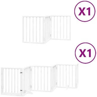 vidaXL 9-tlg. Hundetor mit Tür Faltbar Weiß 450 cm Pappelholz 3155535
