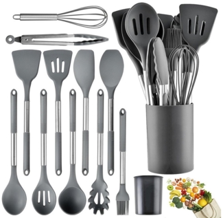 STILVORA Kochbesteck-Set 12er Silikon Küchenutensilien Küchenhelfer-set,Kochbesteck-set (Kochset Antihaft Hitzebeständig mit Utensilienhalter und Aufhängeloch, 12-tlg, Silikon, Kochbesteck, Kochutensilien), Spülmaschinengeeignet für Kochen Braten Schöp...
