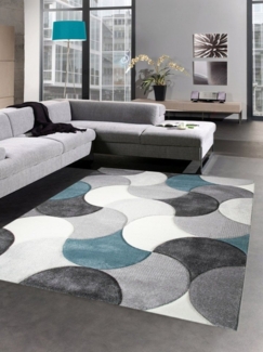 Teppich Designer Teppich Wohnzimmerteppich Kurzflor Tropfen türkis grau blau, rechteckig, Höhe: 13 mm